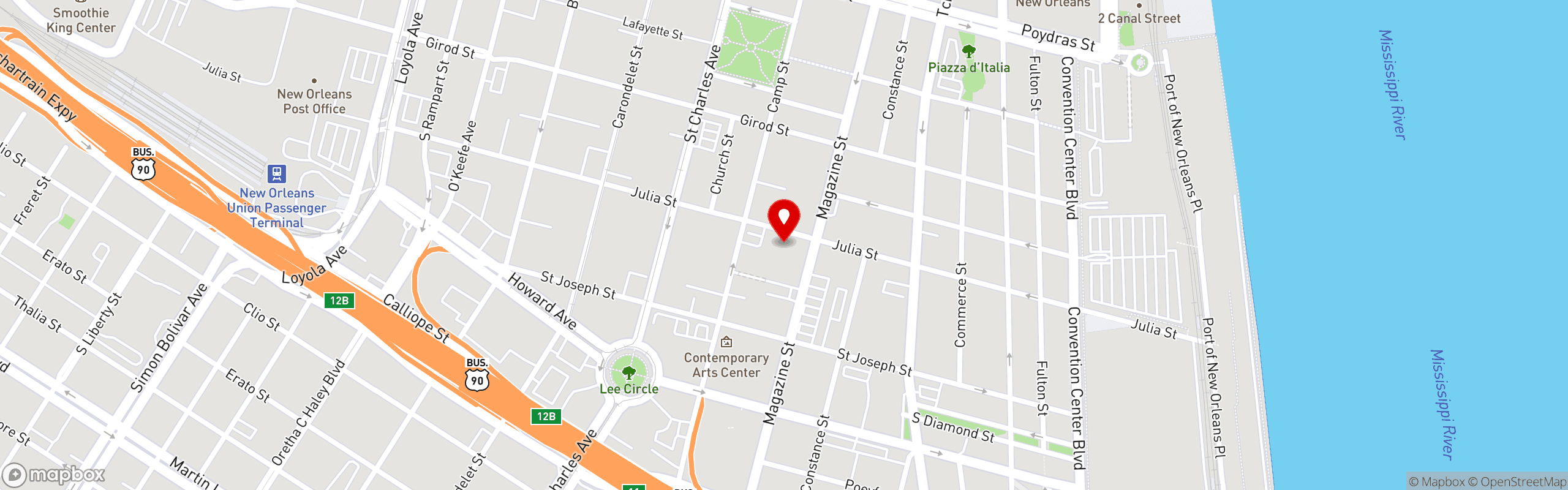 Street map pinning Sofia at 516 Julia St, New Orleans