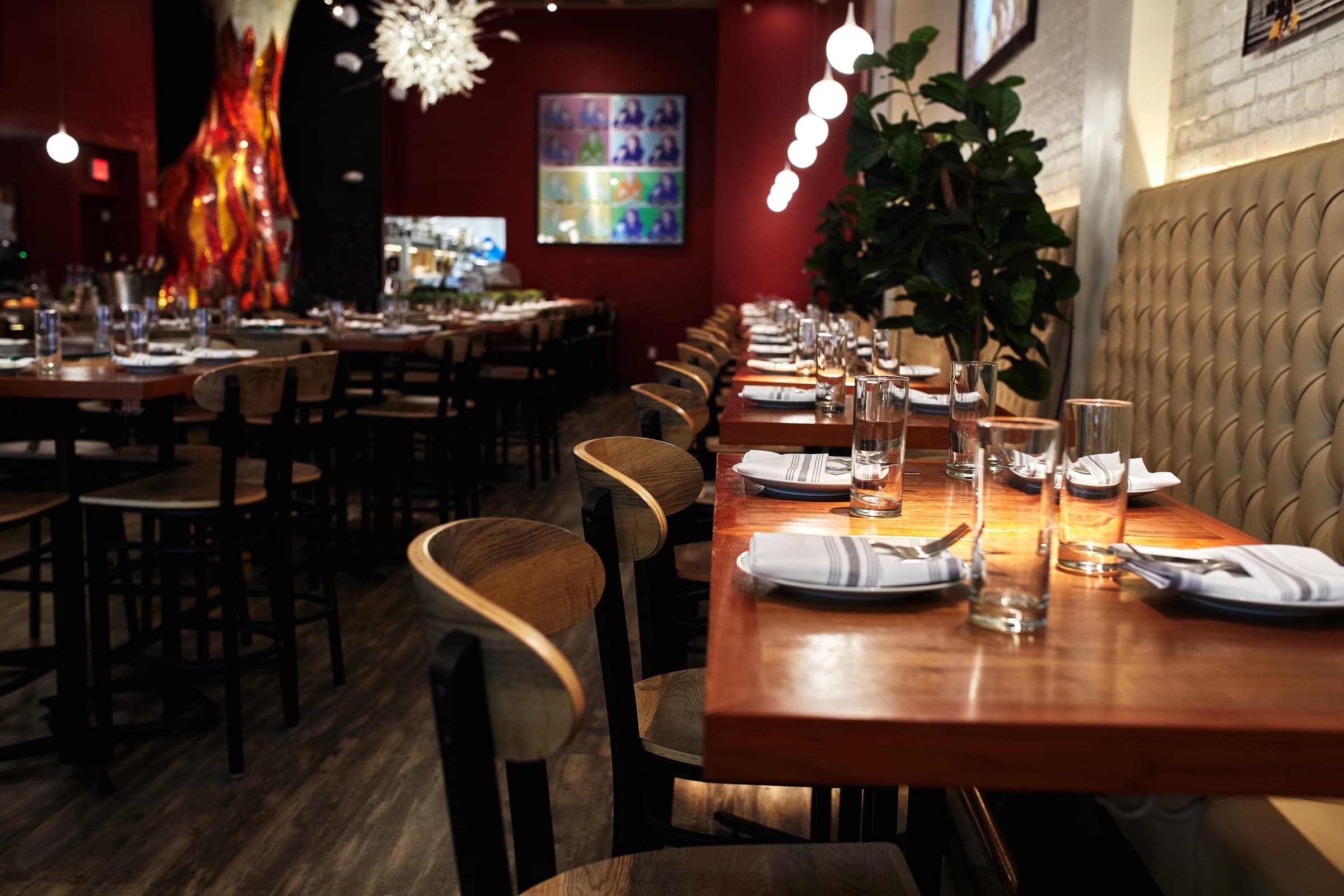 The private dining room at Sofia, set for a party