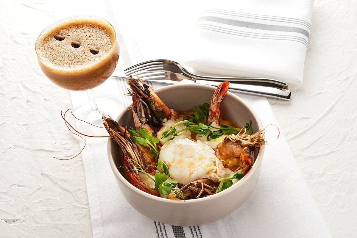 Shrimp with a poached egg at Sofia